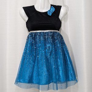 Jonah Michelle Dress Girls 5 Black Velvet Teal Blue Rosette Sparkle Dot Chiffon